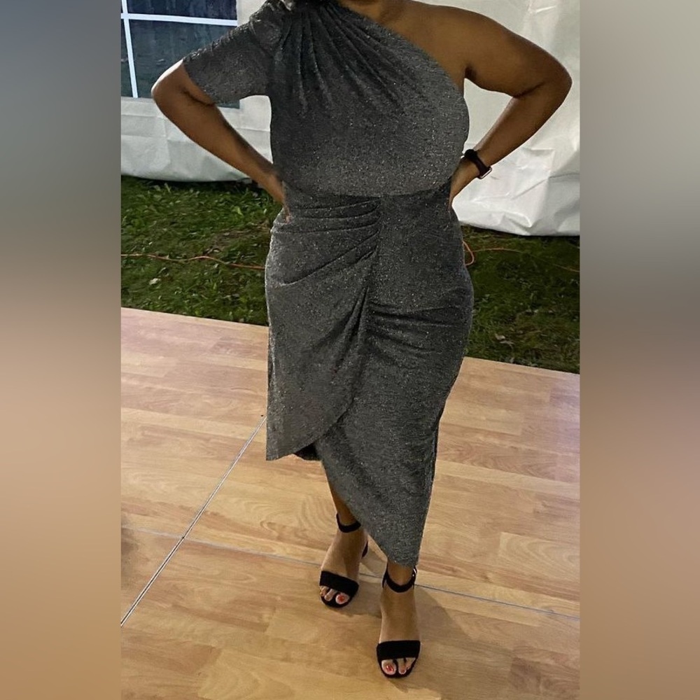 SHEIN Curve 0XL Silver and Black One Shoulder Dress